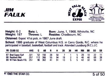 1990 Star Florida State League All-Stars #5 Jim Faulk Back