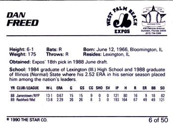 1990 Star Florida State League All-Stars #6 Dan Freed Back
