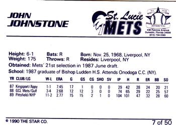 1990 Star Florida State League All-Stars #7 John Johnstone Back