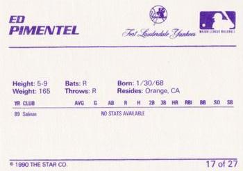 1990 Star Ft. Lauderdale Yankees #17 Ed Pimentel Back
