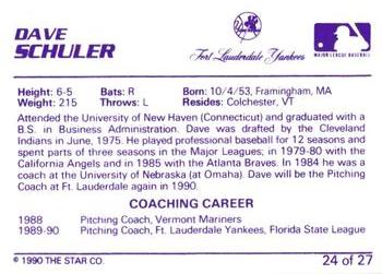 1990 Star Ft. Lauderdale Yankees #24 Dave Schuler Back