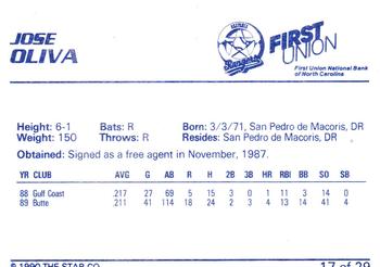 1990 Star Gastonia Rangers #17 Jose Oliva Back