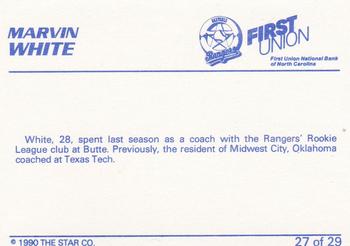 1990 Star Gastonia Rangers #27 Marvin White Back
