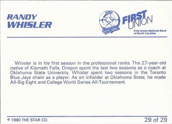 1990 Star Gastonia Rangers #29 Randy Whisler Back