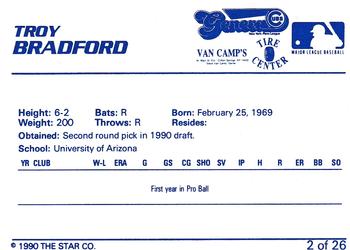 1990 Star Geneva Cubs #2 Troy Bradford Back