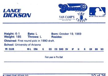 1990 Star Geneva Cubs #10 Lance Dickson Back