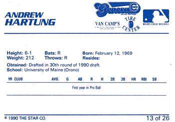 1990 Star Geneva Cubs #13 Andrew Hartung Back