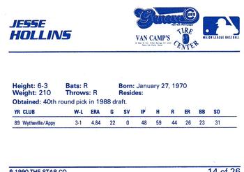 1990 Star Geneva Cubs #14 Jessie Hollins Back