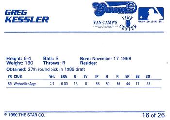 1990 Star Geneva Cubs #16 Greg Kessler Back