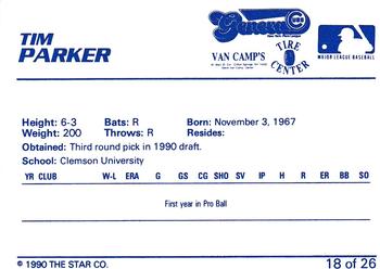 1990 Star Geneva Cubs #18 Tim Parker Back