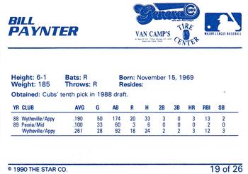 1990 Star Geneva Cubs #19 Bill Paynter Back