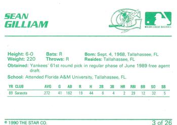 1990 Star Greensboro Hornets #3 Sean Gilliam Back