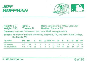 1990 Star Greensboro Hornets #6 Jeff Hoffman Back