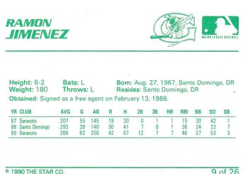 1990 Star Greensboro Hornets #9 Ramon Jimenez Back