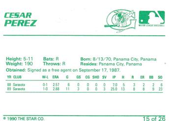 1990 Star Greensboro Hornets #15 Cesar Perez Back