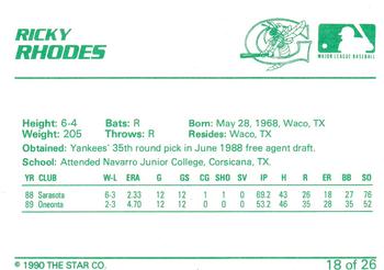 1990 Star Greensboro Hornets #18 Ricky Rhodes Back