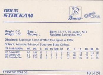 1990 Star Greenville Braves #18 Doug Stockam Back
