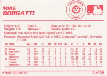 1990 Star Hagerstown Suns #2 Mike Borgatti Back