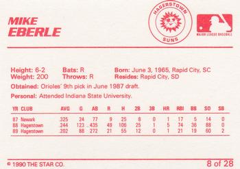 1990 Star Hagerstown Suns #8 Mike Eberle Back
