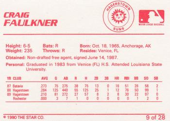 1990 Star Hagerstown Suns #9 Craig Faulkner Back