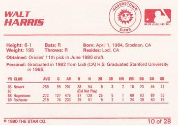 1990 Star Hagerstown Suns #10 Walt Harris Back