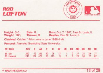 1990 Star Hagerstown Suns #13 Rod Lofton Back
