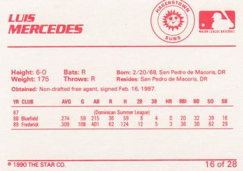 1990 Star Hagerstown Suns #16 Luis Mercedes Back