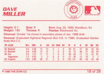 1990 Star Hagerstown Suns #18 Dave Miller Back