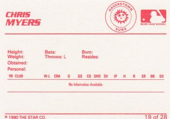 1990 Star Hagerstown Suns #19 Chris Myers Back