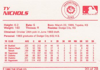 1990 Star Hagerstown Suns #20 Ty Nichols Back