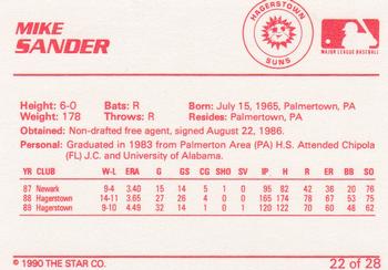 1990 Star Hagerstown Suns #22 Mike Sander Back