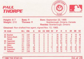 1990 Star Hagerstown Suns #24 Paul Thorpe Back