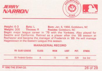 1990 Star Hagerstown Suns #26 Jerry Narron Back