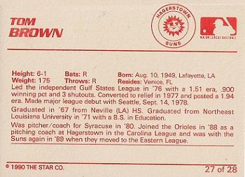1990 Star Hagerstown Suns #27 Tom Brown Back