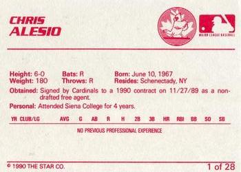 1990 Star Hamilton Redbirds #1 Chris Alesio Back