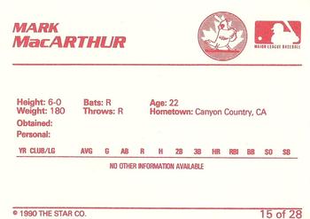 1990 Star Hamilton Redbirds #15 Mark MacArthur Back