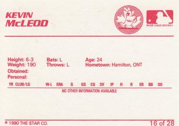 1990 Star Hamilton Redbirds #16 Kevin MacLeod Back