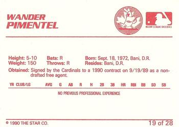 1990 Star Hamilton Redbirds #19 Wander Pimentel Back