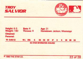 1990 Star Hamilton Redbirds #22 Troy Salvior Back