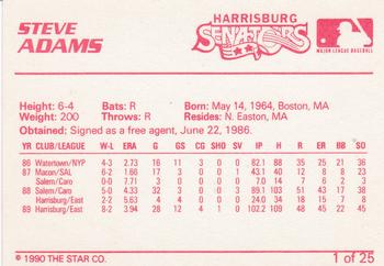 1990 Star Harrisburg Senators #1 Steve Adams Back