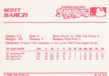 1990 Star Harrisburg Senators #4 Scott Barczi Back