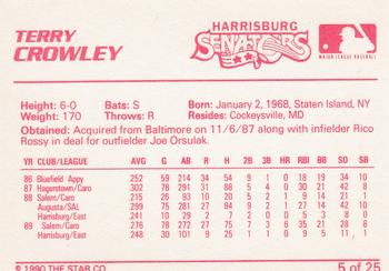 1990 Star Harrisburg Senators #5 Terry Crowley Back