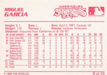 1990 Star Harrisburg Senators #8 Miguel Garcia Back