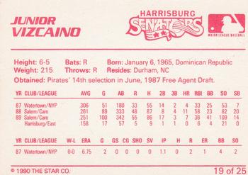 1990 Star Harrisburg Senators #19 Junior Vizcaino Back