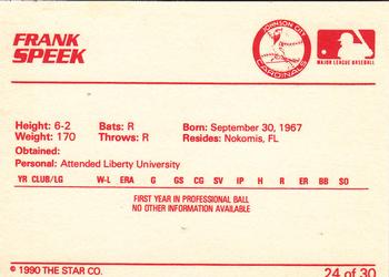 1990 Star Johnson City Cardinals #24 Frank Speek Back