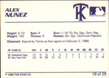 1990 Star Kenosha Twins #18 Alex Nunez Back