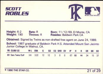 1990 Star Kenosha Twins #21 Scott Robles Back