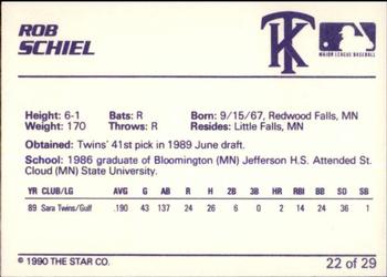 1990 Star Kenosha Twins #22 Rob Schiel Back