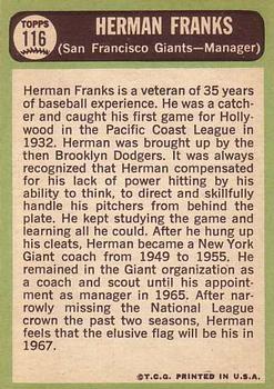 1967 Topps #116 Herman Franks Back