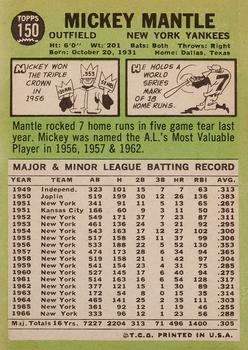 1967 Topps #150 Mickey Mantle Back